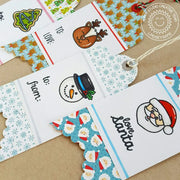 Sunny Studio Stamps Christmas Holiday Snowman, Santa & Reindeer Handmade Gift Tags using Fishtail Banner II Metal Cutting Die