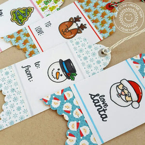 Sunny Studio Stamps Christmas Holiday Snowman, Santa & Reindeer Handmade Gift Tags  (using Fishtail Banner II Metal Cutting Dies)