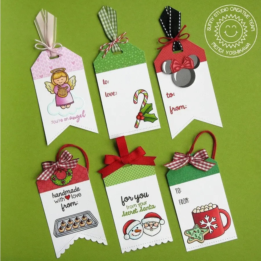 Sunny Studio Stamps Handmade Christmas Holiday Gift Tags (using Fishtail Banner II Metal Cutting Dies)