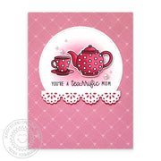 Sunny Studio Red Polka-dot Teapot & Teacup Mother's Day Card using Tea-riffic Punny Puns 2x3 Clear Photopolymer Stamps