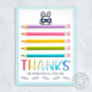 Sunny Studio Stamps Thanks For Giving 100% Studious Bunny with Rainbow Pencils Card using Chloe Alphabet Metal Cutting Dies