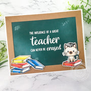 Sunny Studio The Influence of A Great Teacher Can Never Be Erased Chalkboard School Thank You Card (using Grad Cat Stamps)