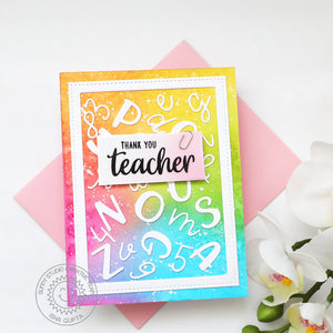 Sunny Studio Thank You Teacher Rainbow Alphabet School Themed Card (using Teacher Appreciation 4x6 Clear Sentiment Stamps)