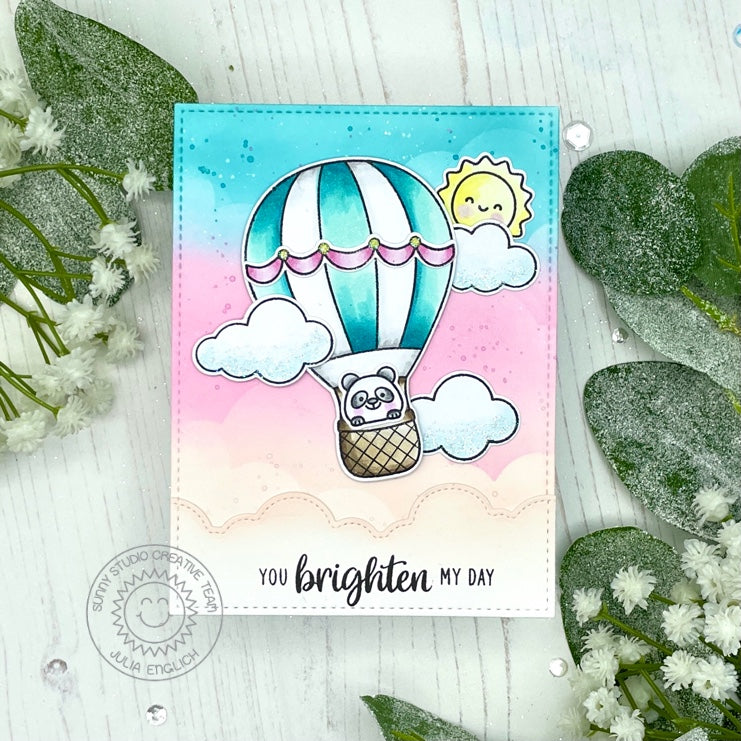 Sunny Studio You Brightened My Day Hot Air Balloon in Pink Clouds Card (using Teacher Appreciation Sentiment Stamps)