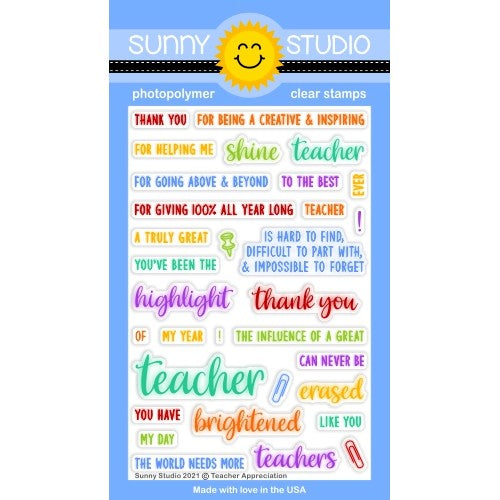 Sunny Studio Stamps Teacher Appreciation 4x6 Clear Photopolymer Sentiment Greetings Stamps SSCL-303