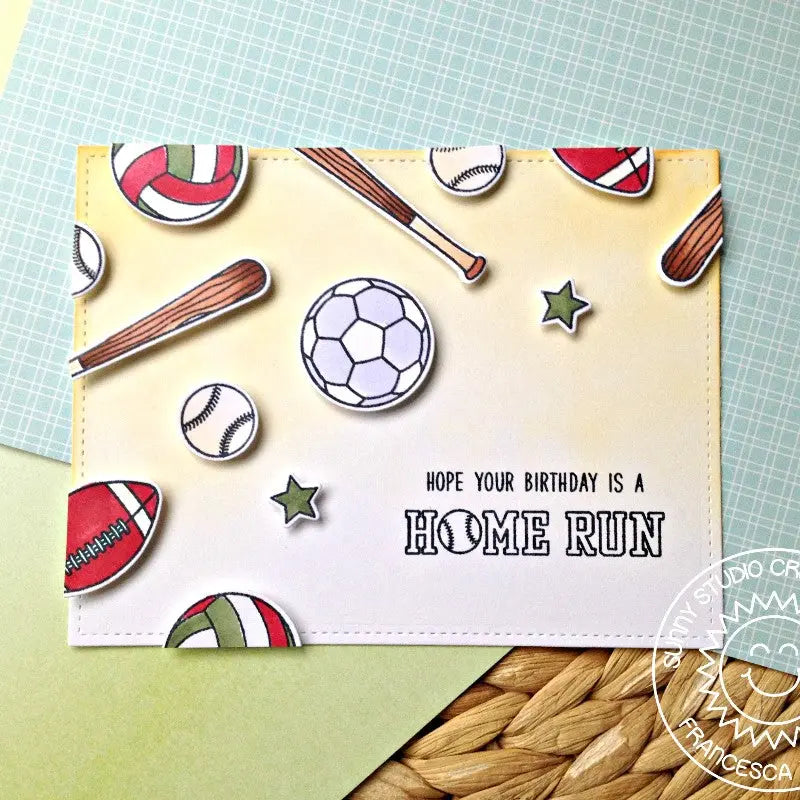 Sunny Studio Stamps Team Player Home Run Baseball, Football, Soccer & Volleyball Sport's Themed Card