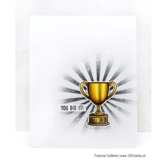 Sunny Studio Stamps Team Player Home You Did it! Trophy Card with sunrays by Francine Vuillème