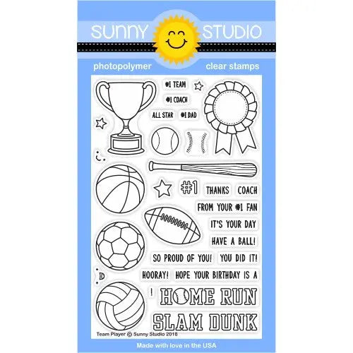Sunny Studio Team Player 4x6 Sports Themed Clear Photopolymer Stamp Set