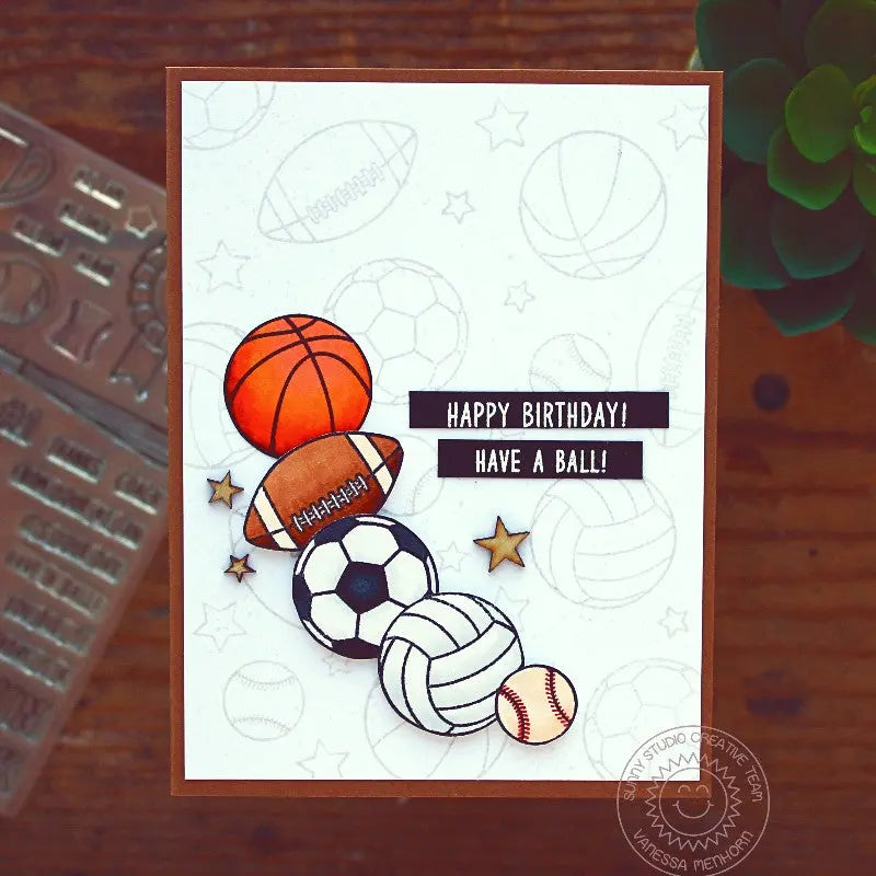 Sunny Studio Stamps Team Palyer Basketball, Football, Soccer, Volleyball & Baseball birthday card