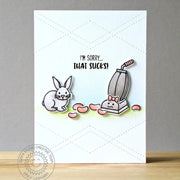 Sunny Studio Stamps I'm Sorry That Sucks Bunny with Jelly Beans & Vacuum Stitched Card using Fishtail Banner II 2 Craft Dies