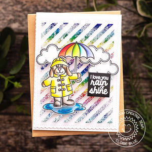 Sunny Studio Stamps I Love You Rain or Shine Rainbow Umbrella Striped Foil Card (using Frilly Frames Stripes Metal Cutting Dies)