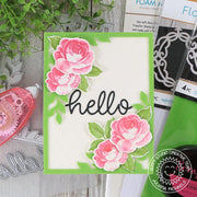 Sunny Studio Stamps Flocked Rose Card by Juliana Michaels using Botanical Backdrop Leafy Frame Background Metal Cutting Die