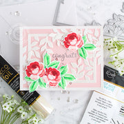 Sunny Studio Stamps Botanical Backdrop Iridescent White Pearl and Pale Pink Rose Wedding Card by Leanne West