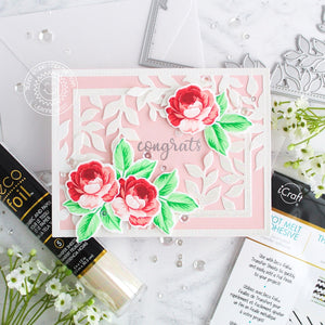 Sunny Studio Stamps Everything Rosy Pink & Red Layered Rose Congrats Wedding Card by Leanne West