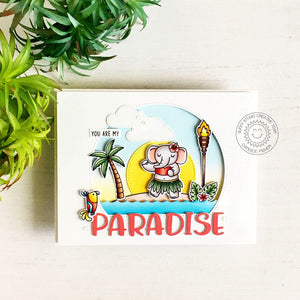 Sunny Studio Hula Girl Elephant You Are My Paradise Card (using Tiki Time Stamps)