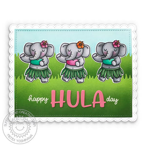 Sunny Studio Stamps Happy Hula Day Punny Dancing Elephants Scalloped Card (using Stitched Rectangle Metal Cutting Dies)