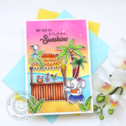 Sunny Studio May Your Day Be Filled With Sunshine Pink & Yellow Sunset Hula Elephant with Tiki Bar Card (using Tiki Time 4x6 Clear Stamps)
