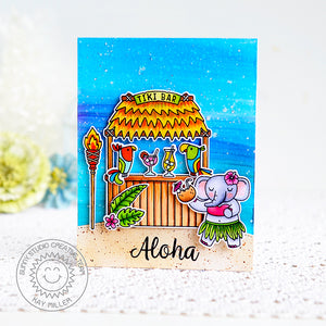 Sunny Studio Elephant with Tiki Bar & Drinks Colorful Aloha Card (using Tiki Time Stamps)