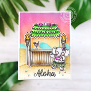 Sunny Studio Aloha Hula Elephant with Tiki Bar Pastel Summer Card (using Tiki Time 4x6 Clear Stamps)