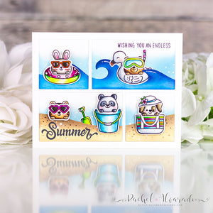 Sunny Studio Wishing You An Endless Summer Animals playing in sand & water Comic Strip Card (using Beach Buddies Stamps)