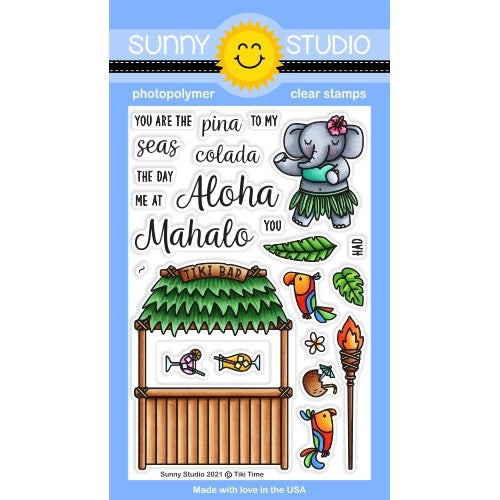 Sunny Studio Tiki Time Tropical Hawaiian Tiki Bar Themed 4x6 Clear Photopolymer Stamps SSCL-304