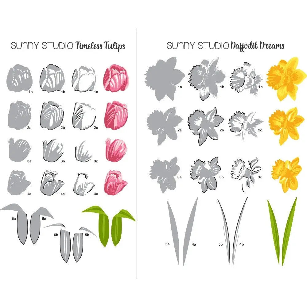 Sunny Studio Timeless Tulips & Daffodil Dreams Stamp Layering Alignment Guides