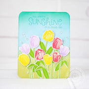 Sunny Studio You Are My Sunshine On A Cloudy Day Layered Tulips Spring Card using Timeless Tulips 4x6 Clear Layering Stamps