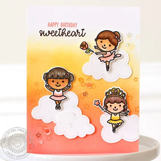 Sunny Studio Stamps Tiny Dancers Ballerinas Dancing in the Clouds Birthday Card