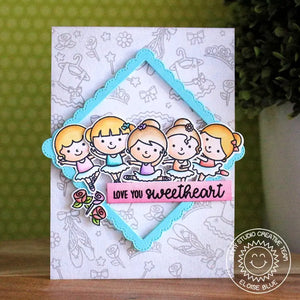 Sunny Studio Love You Sweet Heart Ballerina Girls Card (using Tiny Dancers 4x6 Clear Stamps)