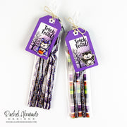Sunny Studio Stamps Trick or Treat Halloween Critter Gift Tags on Pencil Treat Bags using Mini Mat & Tag 3 Metal Cutting Die