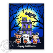 Sunny Studio Stamps Critters in Costumes with Haunted House, Spooky Tree & Moon Halloween Card using Autumn Tree Cutting Die