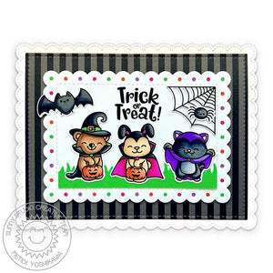 Sunny Studio Trick or Treat Critters in Costumes Scalloped Halloween Card (using Too Cute To Spook 4x6 Clear Stamps)