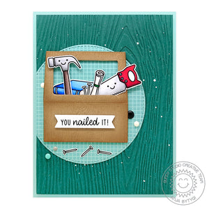 Sunny Studio Stamps You Nailed It! Tool Box Themed Wood Embossed Masculine Themed Handmade Card (using Woodgrain 6x6 Embossing Folder)