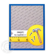 Sunny Studio Congrats! You Nailed It! Punny Puns Hammer & Nails Handmade Card with Tape Measure using Tool Time Clear Stamps