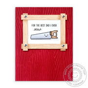 Sunny Studio For The Best Dad I Ever Saw Punny Father's Day Red Wood Embossed Card using Tool Time Clear Photopolymer Stamps
