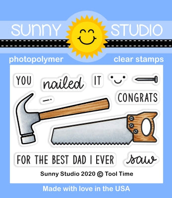 Sunny Studio Stamps Tool Time Hammer, Nail & Saw 2x3 Clear Photopolymer Stamp Set