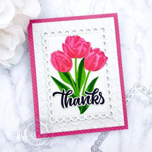 Sunny Studio Embossed Spring Hot Pink Tulips Thank You Greeting Card (using Tranquil Tulips 4x6 Clear Stamps)