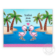 Sunny Studio Tickled Pink For You Flamingos with Island Palm Trees Card using Tropical Scenes 4x6 Clear Photopolymer Stamps