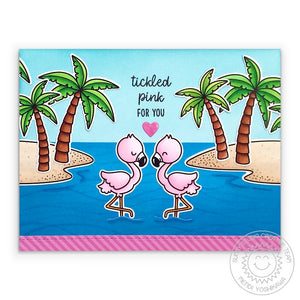 Sunny Studio Tickled Pink For You Flamingo with Island Palm Trees Card using Fabulous Flamingos 4x6 Clear Photopolymer Stamps