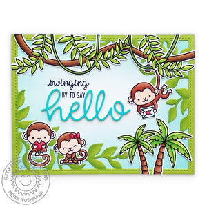 Sunny Studio Stamps Swinging By To Say Hello Monkey Handmade Card (using Hello Word Script Metal Cutting Die)