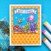 Sunny Studio Best Fishes Octopus Ocean Themed Summer Starfish Handmade Card using Kinsley Alphabet Clear Photopolymer Stamps