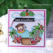 Sunny Studio Stamps Sending Sunshine Tropical Island Palm Tree Ocean Waves Card using Stitched Semi-Circle Metal Cutting Die