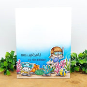 Sunny Studio Make A Splash Snorkling Girl with Fish Ocean Themed Birthday Card (using Kiddie Pool 4x6 Clear Stamps)