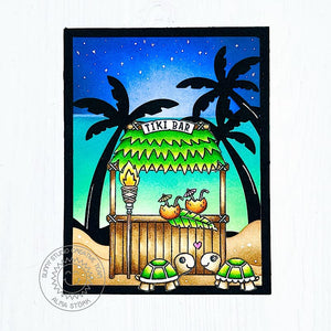 Sunny Studio Stamps Turtles at Tiki Bar on Beach with Palm Trees Card (using Tropical Trees Backdrop Metal Cutting Die)