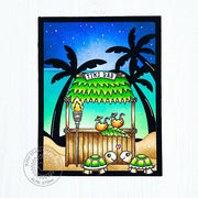 Sunny Studio Turtles at Tiki Bar on Beach with Palm Trees & Ocean Summer Card (using Tiki Time 4x6 Clear Stamps)