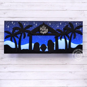 Sunny Studio Stamps Silhouette Nativity Religious Slimline Christmas Card (using Tropical Trees Backdrop Metal Cutting Dies)