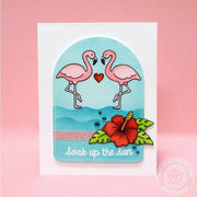 Sunny Studio Stamps Tropical Paradise Soak Up The Sun Flamingos with Hibiscus Flower Summer Card