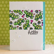 Sunny Studio Hello Stamped Turtle, Gifts & Party Hats Background Card (using Turtley Awesome 2x3 Clear Stamps)
