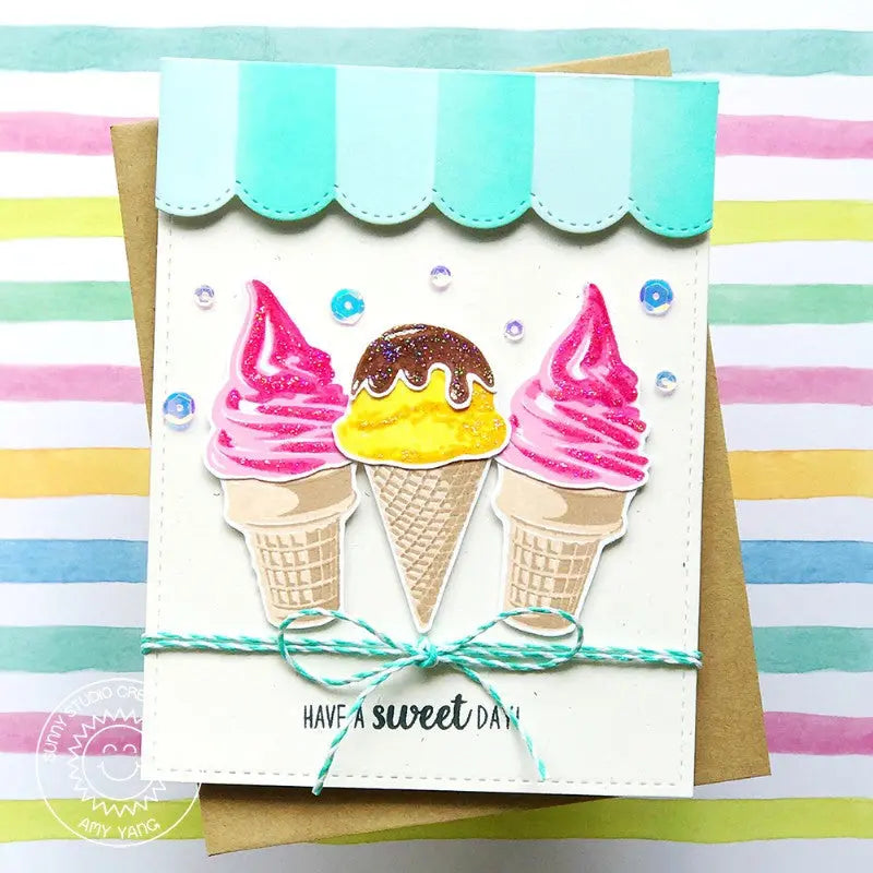 Sunny Studio Stamps Ice Cream Parlor Punny Handmade Card (using Two Scoops Layered Layering 4x6 Clear Photopolymer Stamp Set)