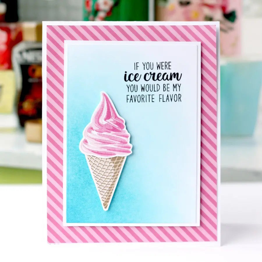 Sunny Studio Stamps Pink Striped Two Scoop Favorite Flavor Ice Cream Card